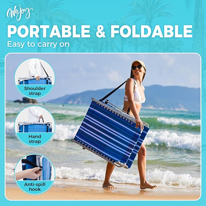 #WEJOY Folding Lounge Chair with Canopy Shade, Portable Adjustable 5-Position Patio Chaise Lounger with Pillow & Storage Pocket for Lay Flat Outdoor Lawn Backyard Beach Camping Pool Tanning